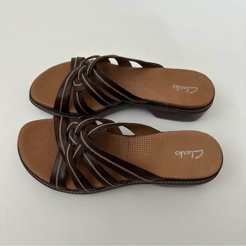 Clarks Brown Leather Strappy Wedge Comfort Sandals Womens Size 10 - Picture 4 of 8